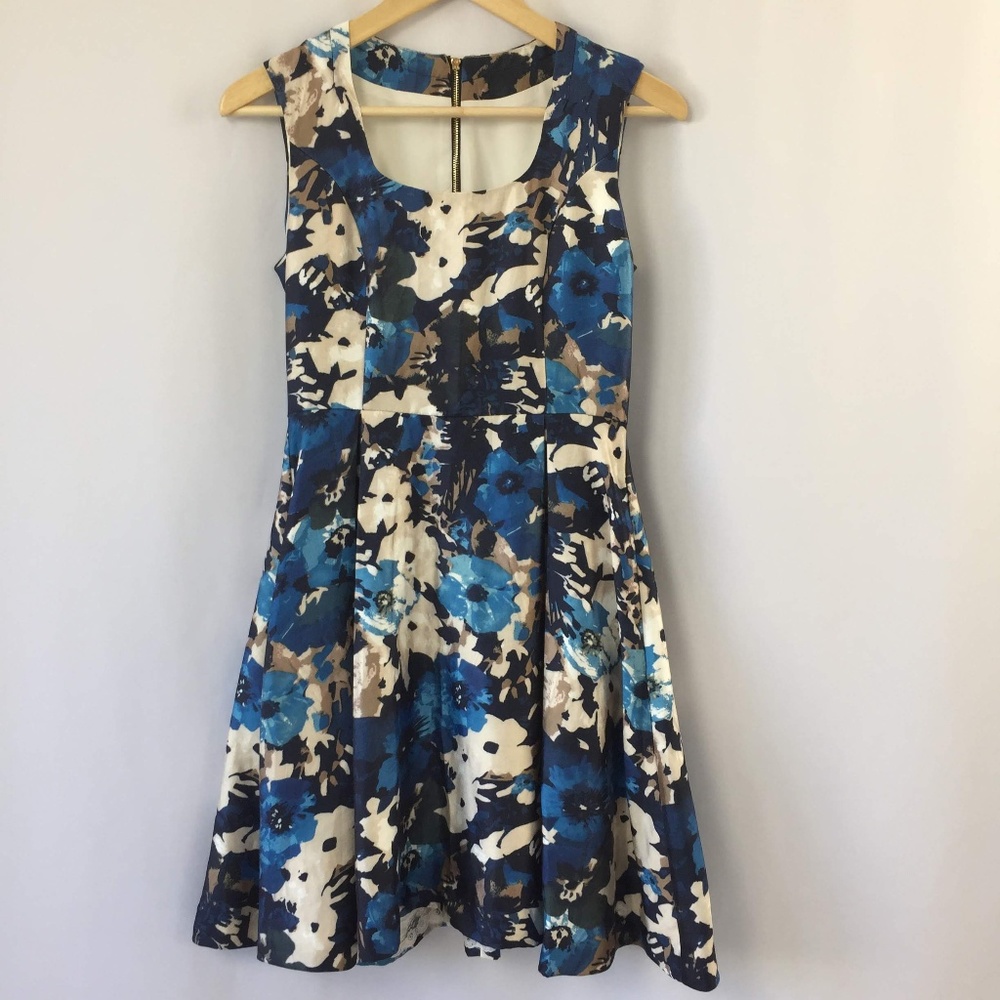 Jewel-Toned Floral Print Fit & Flare Dress